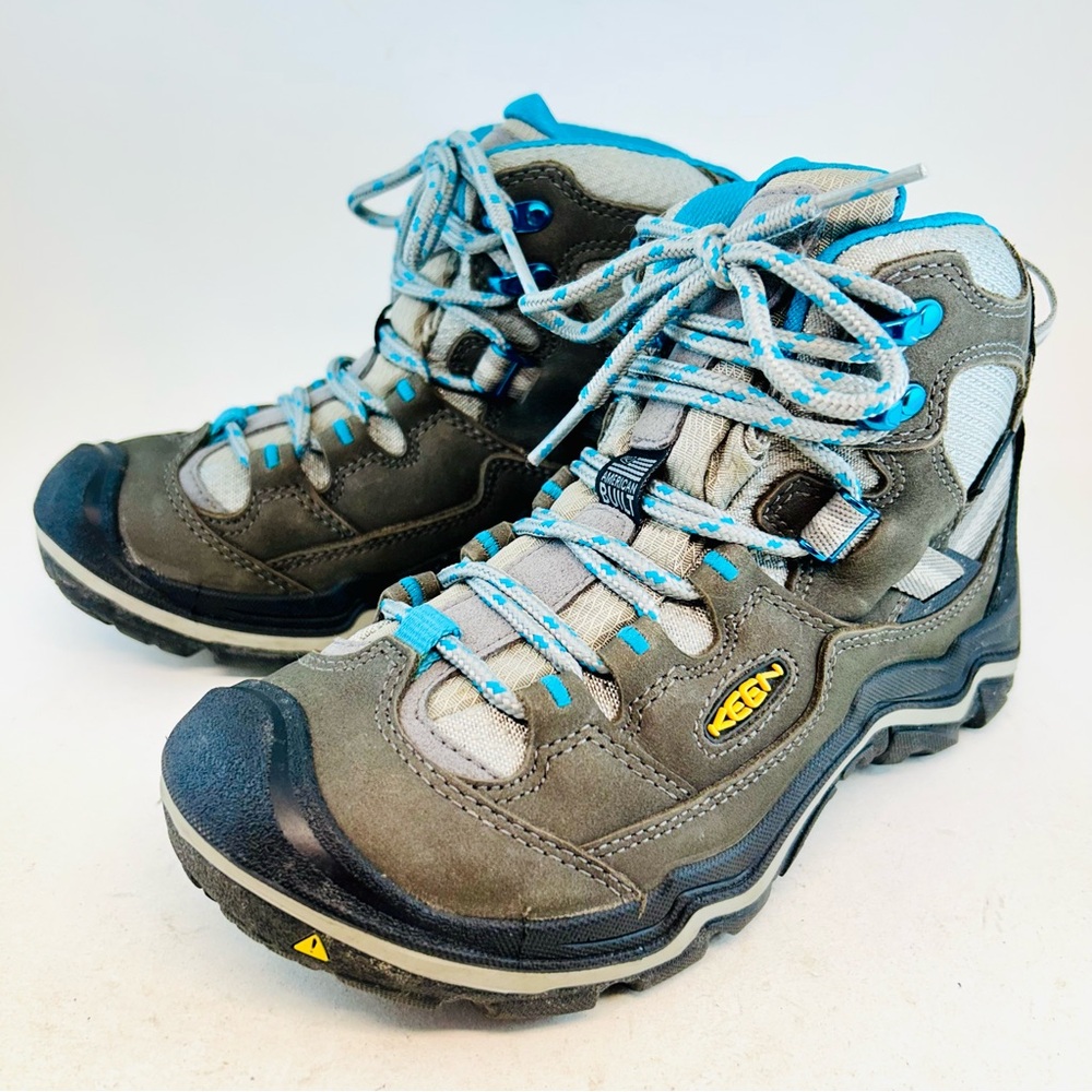 KEEN Big Kid Women's Gray Blue Durand Mid Waterproof Hiking Boots 5.5 EU 35.5